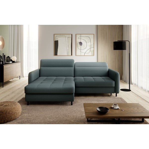 Szarozielony aksamitny rozkładany/ze schowkiem narożnik (lewostronny/z szezlongiem) Gomsi – ELTAP-image-3