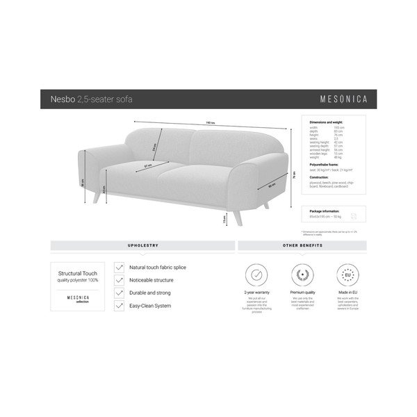 Ciemnoniebieska sofa 193 cm Nesbo – MESONICA-image-3