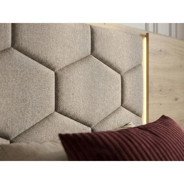 Szarobrązowe tapicerowane/z płyty wiórowej łóżko dwuosobowe ze schowkiem ze stelażem 180x200 cm Palmeraie – Bobochic Paris-image-3