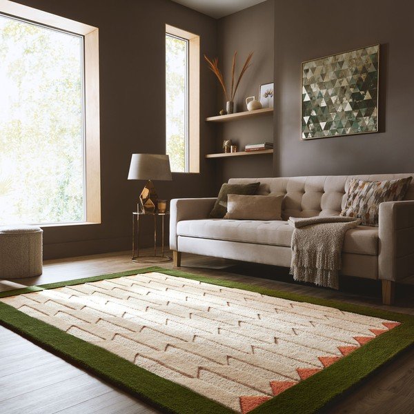 Zielony/w naturalnym kolorze wełniany dywan tkany ręcznie 200x290 cm Apex Border Wool – Flair Rugs-image-1