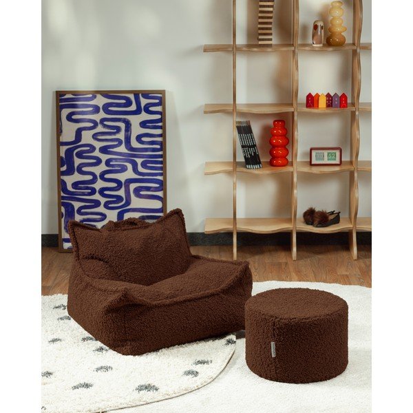 Ciemnobrązowy dziecięcy worek do siedzenia z materiału bouclé Warm Hazel – Wigiwama-image-1