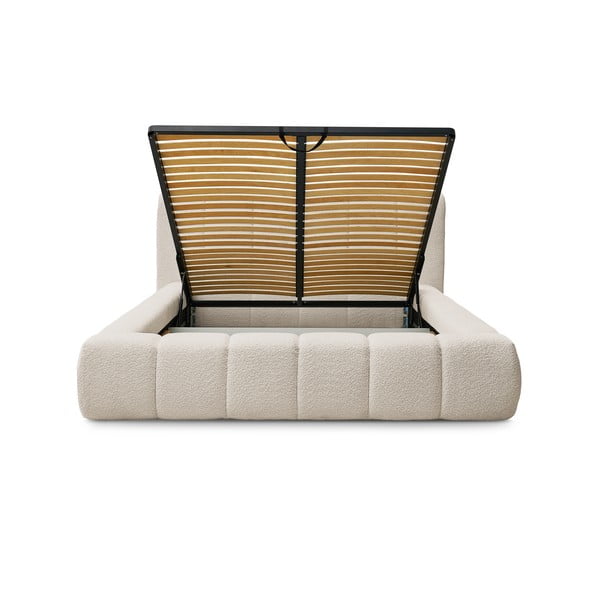 Beżowe tapicerowane łóżko dwuosobowe ze schowkiem i stelażem 140x190 cm Denali – Bobochic Paris-image-4