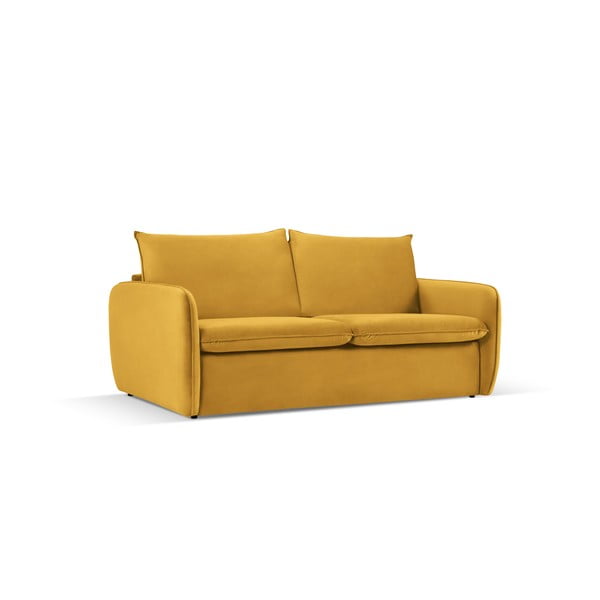 Musztardowa aksamitna rozkładana sofa 214 cm Vienna – Cosmopolitan Design-image-1