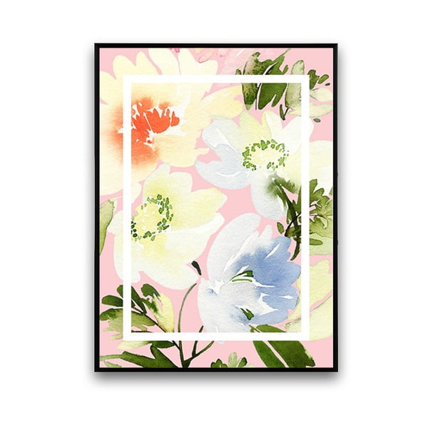 Plakat z kwiatami, jasnoróżowe tło, 30 x 40 cm