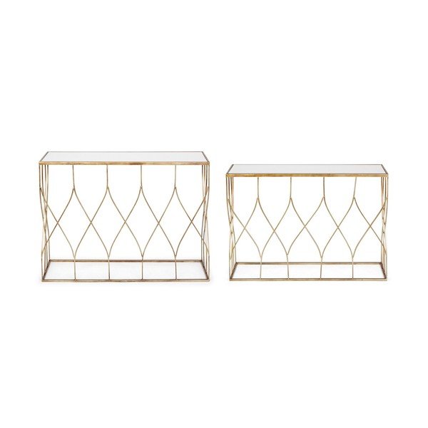 Konsole zestaw 2 szt. ze szklanym blatem w kolorze złota 33x104 cm Elenor – Bizzotto-image-4