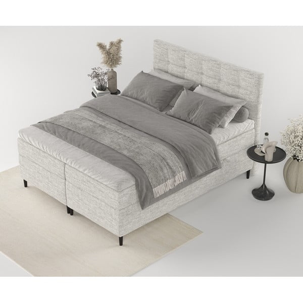 Jasnoszare łóżko boxspring ze schowkiem 200x200 cm Urbaneo – Maison de Rêve-image-4