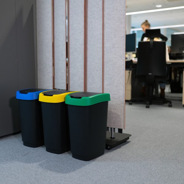 Czarne kosze na śmieci zestaw 3 szt. do segregacji odpadów z plastiku z recyklingu 25 l Twist – Rotho-image-3