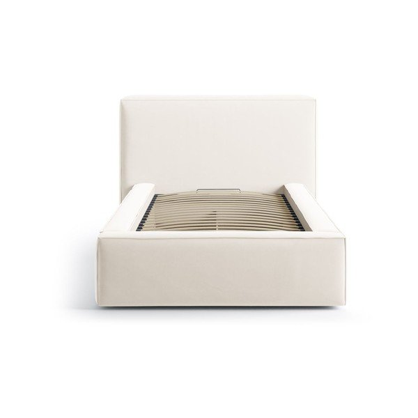 Kremowe tapicerowane łóżko jednoosobowe ze schowkiem i stelażem 90x200 cm Jodie – Micadoni -image-3