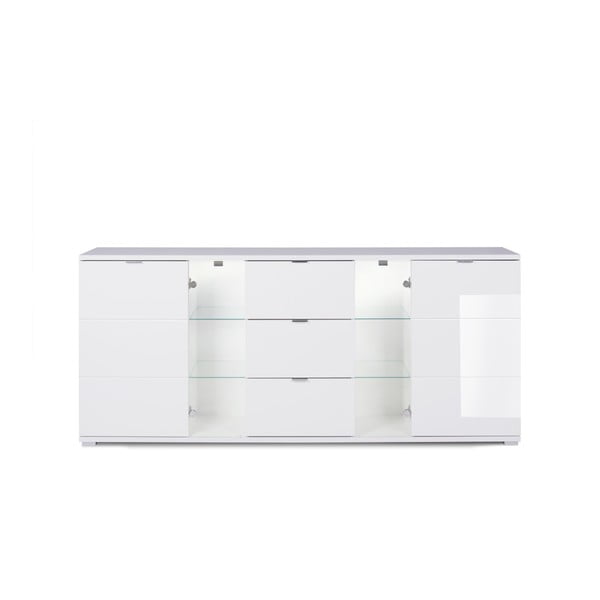 Biała szklana komoda z 3 szufladami i oświetleniem LED Intertrade Glossy