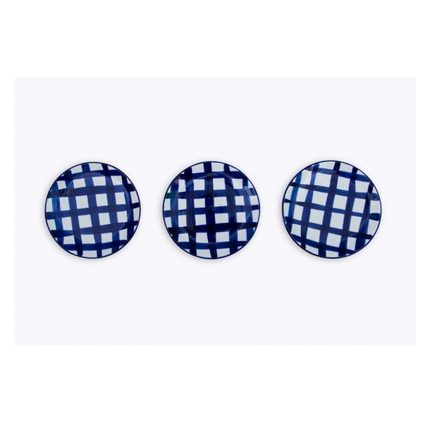 Zestaw 3 deserowych ceramicznych talerzy Madre Selva Blue Lines, ø 18 cm