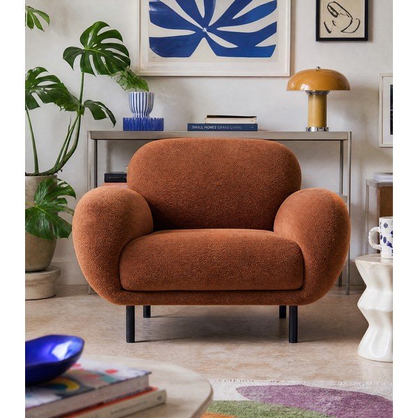 Fotel z materiału bouclé w kolorze terakoty Poppy – Micadoni -image-3