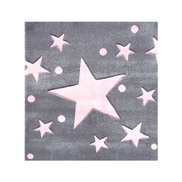 Różowo-szary dywan dziecięcy Happy Rugs Star Constellation, 140x140 cm
