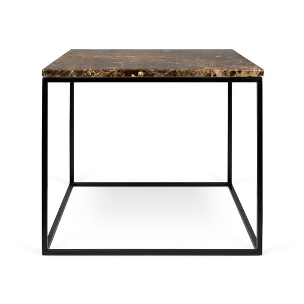 Brązowy stolik marmurowy z czarnymi nogami TemaHome Gleam, 50x50 cm