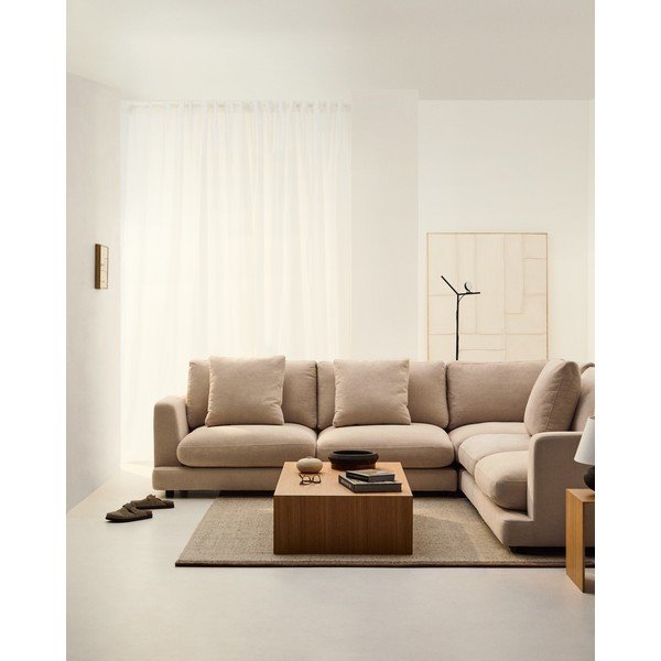 Beżowy narożnik z tkaniny szenilowej Gala – Kave Home-image-1