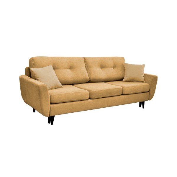 Żółta 3-osobowa sofa rozkładana z czarnymi nogami Mazzini Sofas Jasmin-image-4