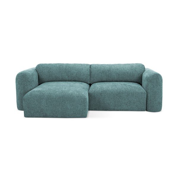 Niebieski narożnik rozkładany z tkaniny szenilowej ze schowkiem (lewostronny/z szezlongiem) Mele – Makamii