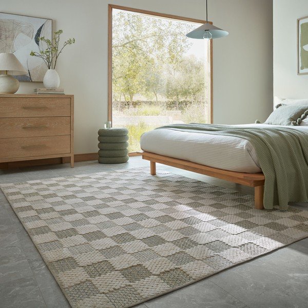 Zielony dywan z mieszanki bawełny odpowiedni do prania 155x230 cm Muted Checkerboard – Flair Rugs-image-3