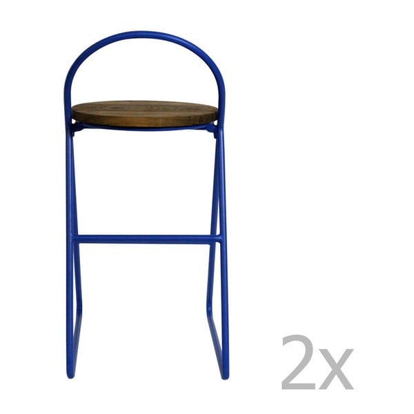 Krzesło barowe z drewna wiązu z niebieską metalową konstrukcją Red Cartel Duke, wys. 89 cm