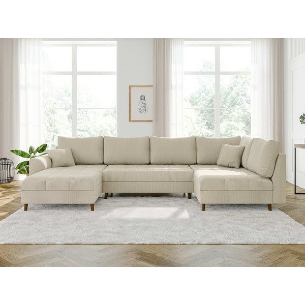 Kremowy sztruksowy narożnik (lewostronny/w kształcie litery U) Ariella – Ropez-image-1