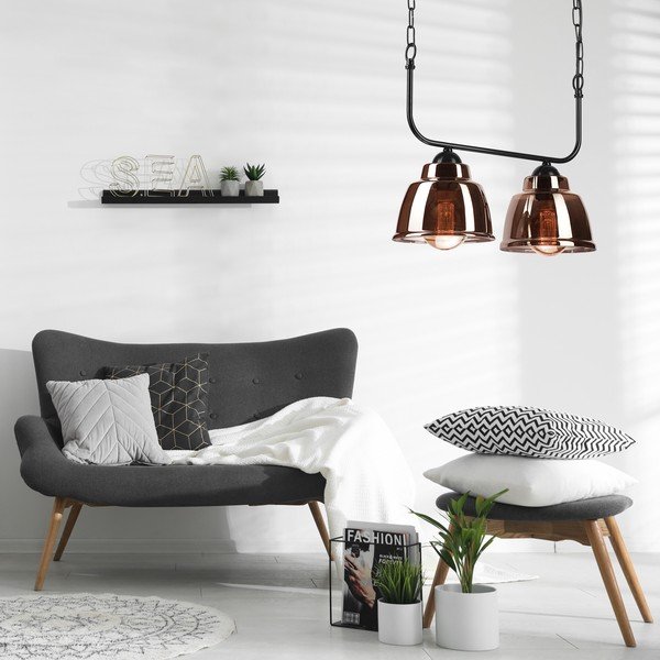 Czarno-brązowa lampa wisząca ze szklanym kloszem − LAMKUR-image-1