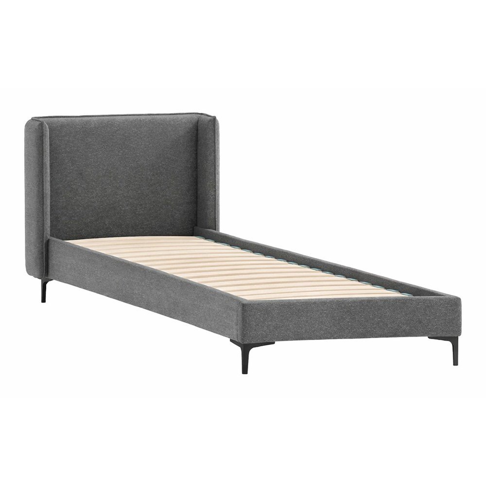 Ciemnoszare tapicerowane łóżko ze stelażem 90x200 cm Basti – Ropez