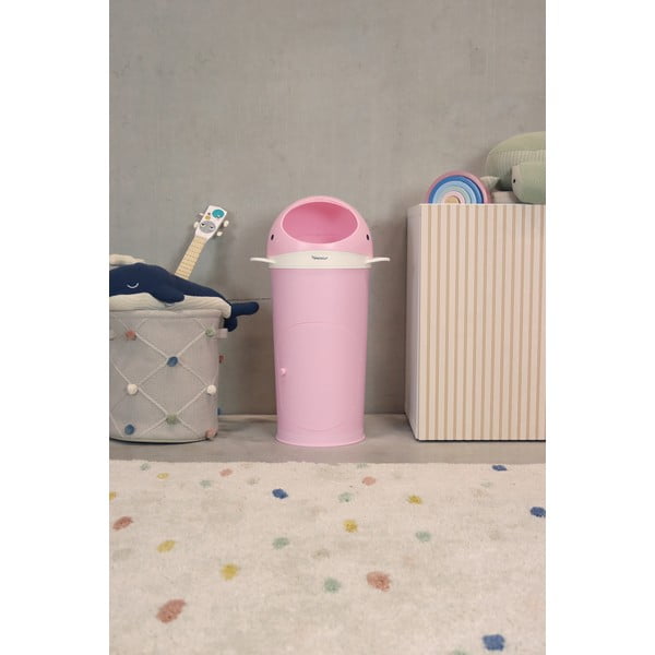 Różowy plastikowy kosz na pieluchy 25 l Whale – Kindsgut-image-1