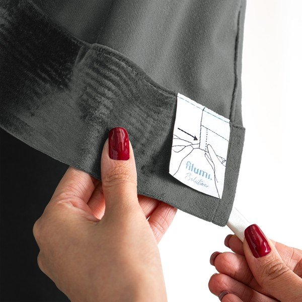 Ciemnoszara aksamitna zasłona częściowo zaciemniająca (dimout) 265x175 cm Velto – Filumi-image-4