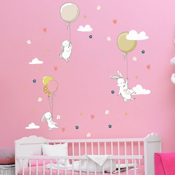 Dziecięce naklejki ścienne Ambiance Flower Rabbits-image-1