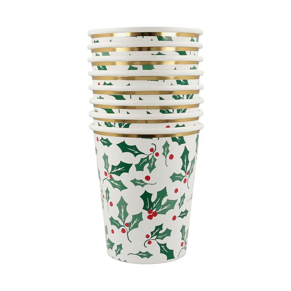 Papierowe jednorazowe kubki zestaw 8 szt. Holly Pattern – Meri Meri-image-2