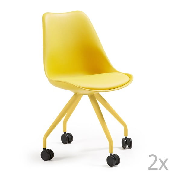 Zestaw 2 żółtych krzeseł na kółkach La Forma Lars