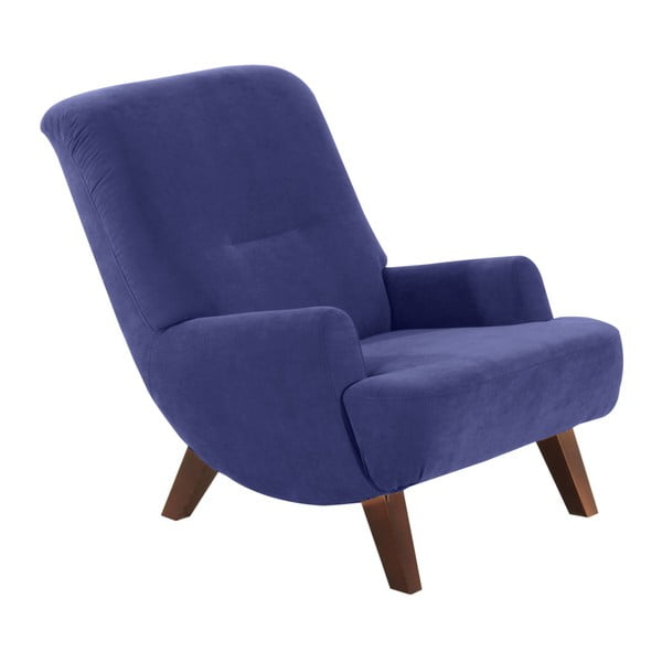 Niebieski fotel z ciemnobrązowymi nogami Max Winzer Brandford Velor 