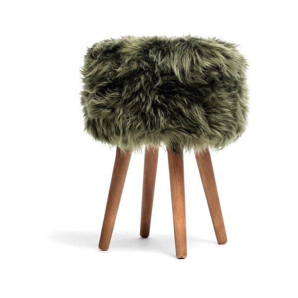Stołek z zielonym siedziskiem z owczej skóry Royal Dream, ⌀ 30 cm