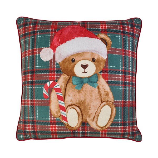 Poduszka dekoracyjna ze świątecznym motywem 45x45 cm Christmas Tartan Teddy Bear – Catherine Lansfield