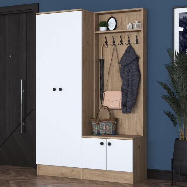 Biały zestaw do przedpokoju w dekorze orzecha Theresa – Kalune Design-image-2