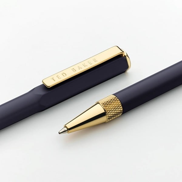Ciemnoniebieski długopis ze złotymi detalami z etui Ted Baker Dark Saphire