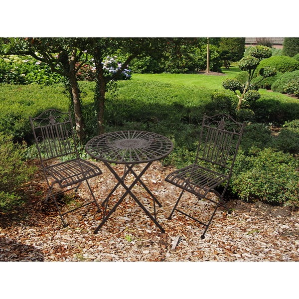 Ciemnobrązowy metalowy zestaw mebli ogrodowych dla 2 osób – Garden Pleasure-image-2