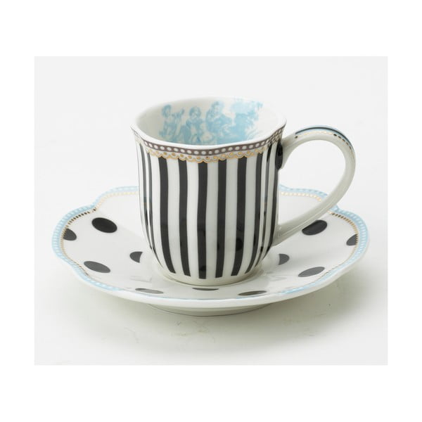 Porcelanowa filiżanka na espresso ze spodkiem Toile Lisbeth Dahl, 2 szt.-image-1