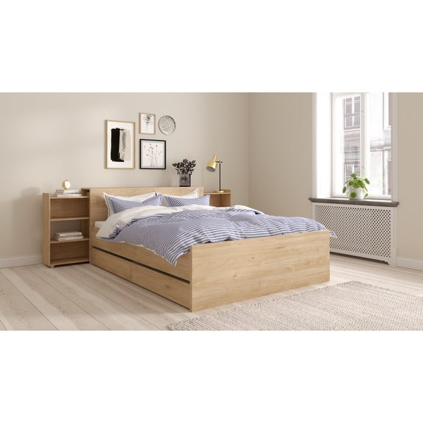 Łóżko dwuosobowe w dekorze dębu bez stelaża 140x200 cm w naturalnym kolorze Naia – Tvilum-image-2