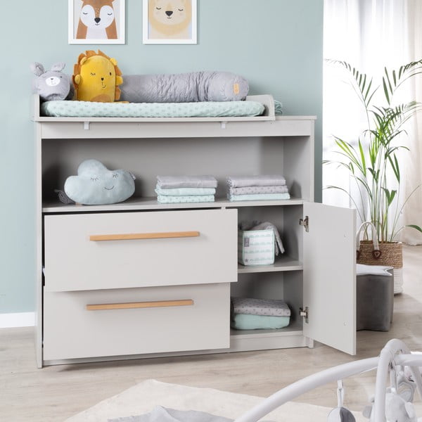 Jasnoszara komoda dziecięca z przewijakiem 107x98x75 cm Lea – Roba-image-1