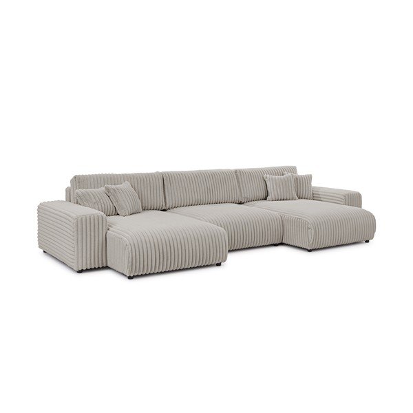 Jasnoszary sztruksowy rozkładany narożnik ze schowkiem (w kształcie litery U) Sarina – Ropez-image-3