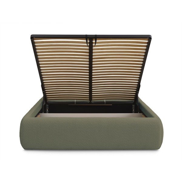 Ciemnozielone tapicerowane łóżko dwuosobowe bez zagłówka ze schowkiem i stelażem 160x200 cm Inera – Bobochic Paris-image-4