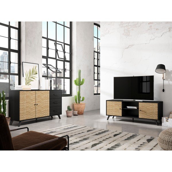 Czarno-naturalna niska komoda 136x81 cm Hanoi – Marckeric-image-4