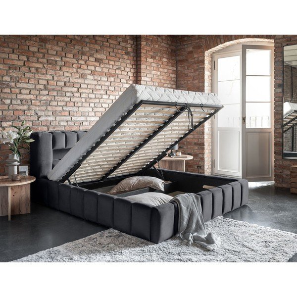 Szare tapicerowane łóżko dwuosobowe ze schowkiem ze stelażem 140x200 cm Lamica – ELTAP-image-4