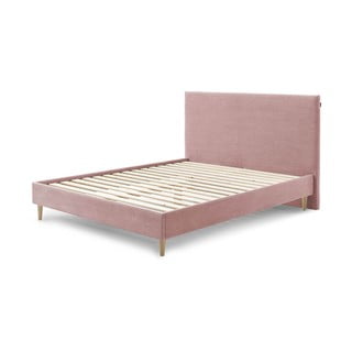 Różowe sztruksowe łóżko dwuosobowe Bobochic Paris Anja Light, 180x200 cm