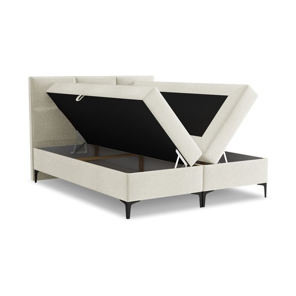 Beżowe łóżko kontynentalne ze schowkiem 140x200 cm Pakalana – Makamii-image-1