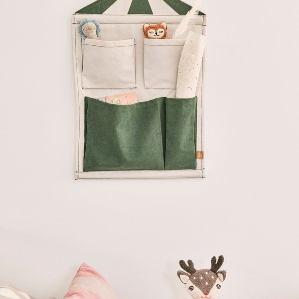 Zielony/kremowy tekstylny organizer wiszący 40x1x60 cm Circus – OYOY Mini-image-1