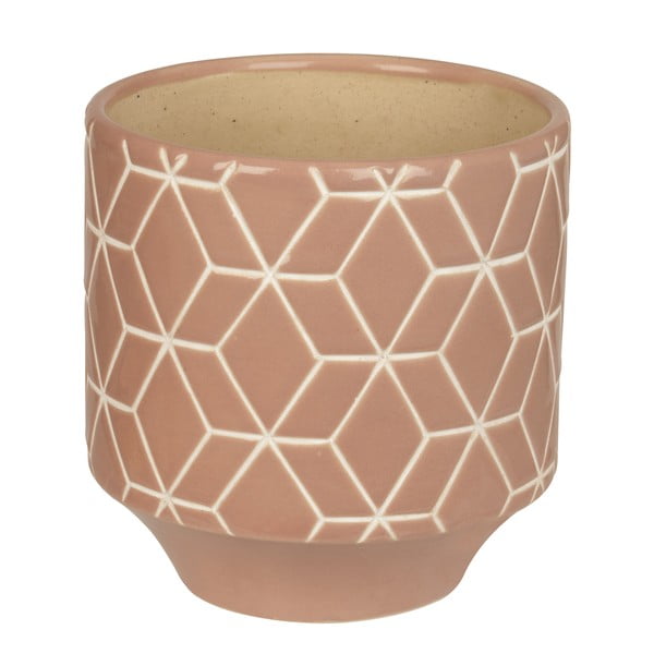 Doniczka ceramiczna Present Time Hexagon Carved Pink, średnia