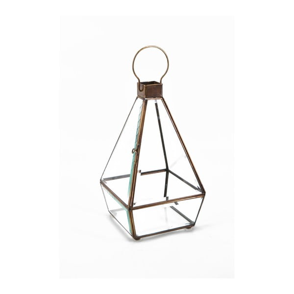 Lampion szklany z metalową ramką Moycor Pyramid, wys. 28 cm
