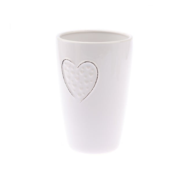 Biały wazon ceramiczny Dakls Hearts Dots, wys. 18,3 cm