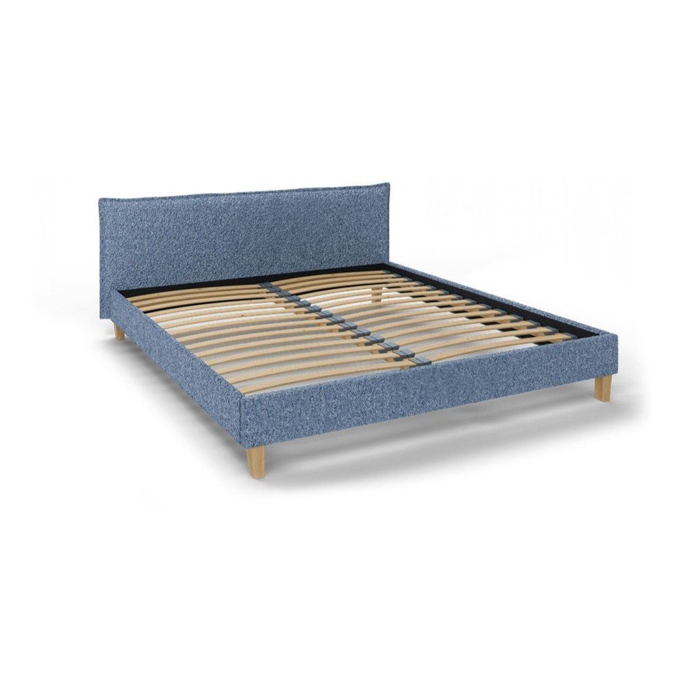 Niebieskie tapicerowane łóżko dwuosobowe ze stelażem 180x200 cm Tina – Ropez